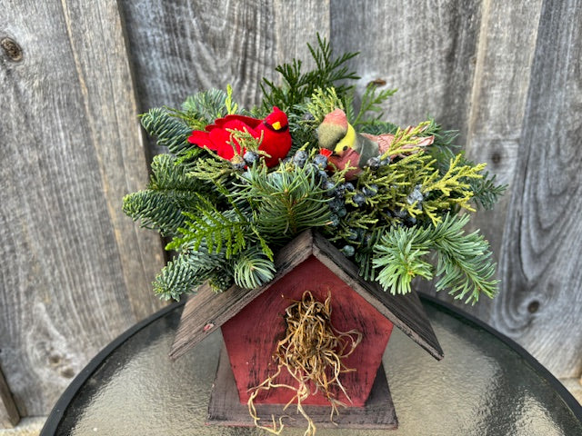 Cardinal Birdhouse Centrepiece