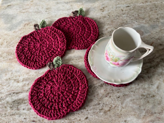 Crocheted Apple Coasters